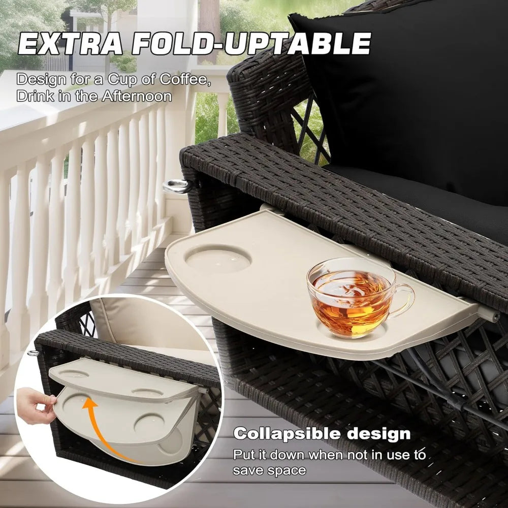 Wicker Outdoor/Porch 3-Person Hanging Swing, Cushions, Chains and Cup Holders (2) Included