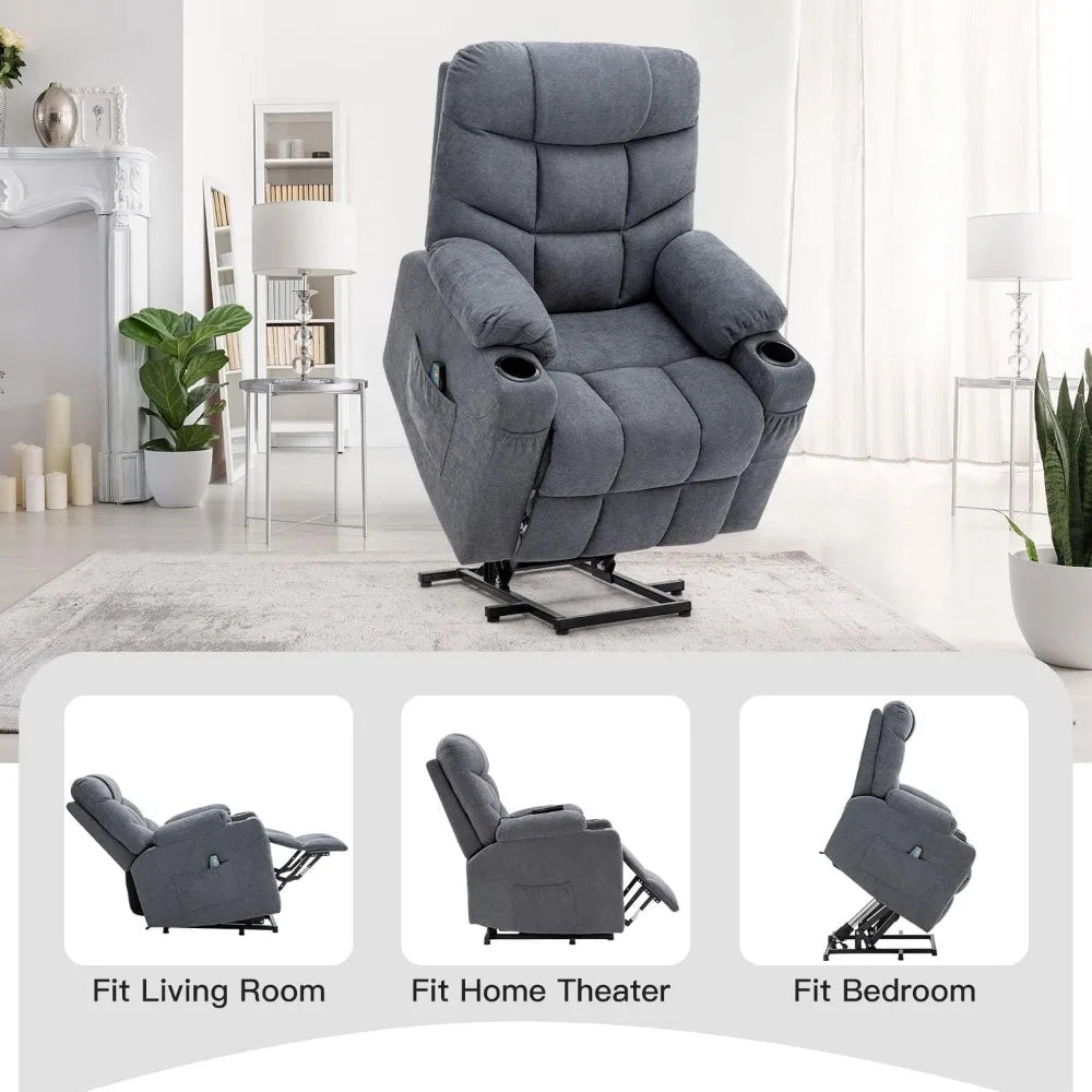 Power Lift Recliner with Heated Vibration Massage and Side Pockets, USB Charge Port & Cup Holders