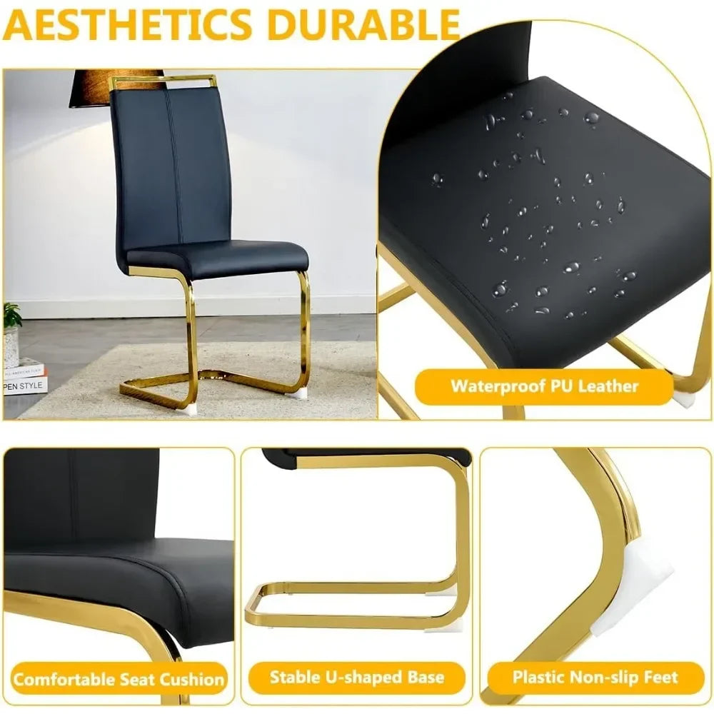 Faux Marble Kitchen Table Set with Tempered Glass Table Top