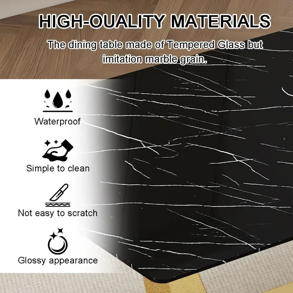 Faux Marble Kitchen Table Set with Tempered Glass Table Top