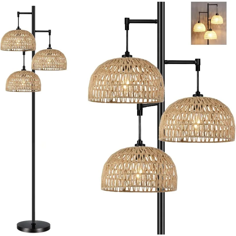 Woven Rattan 3-Light Floor Lamp