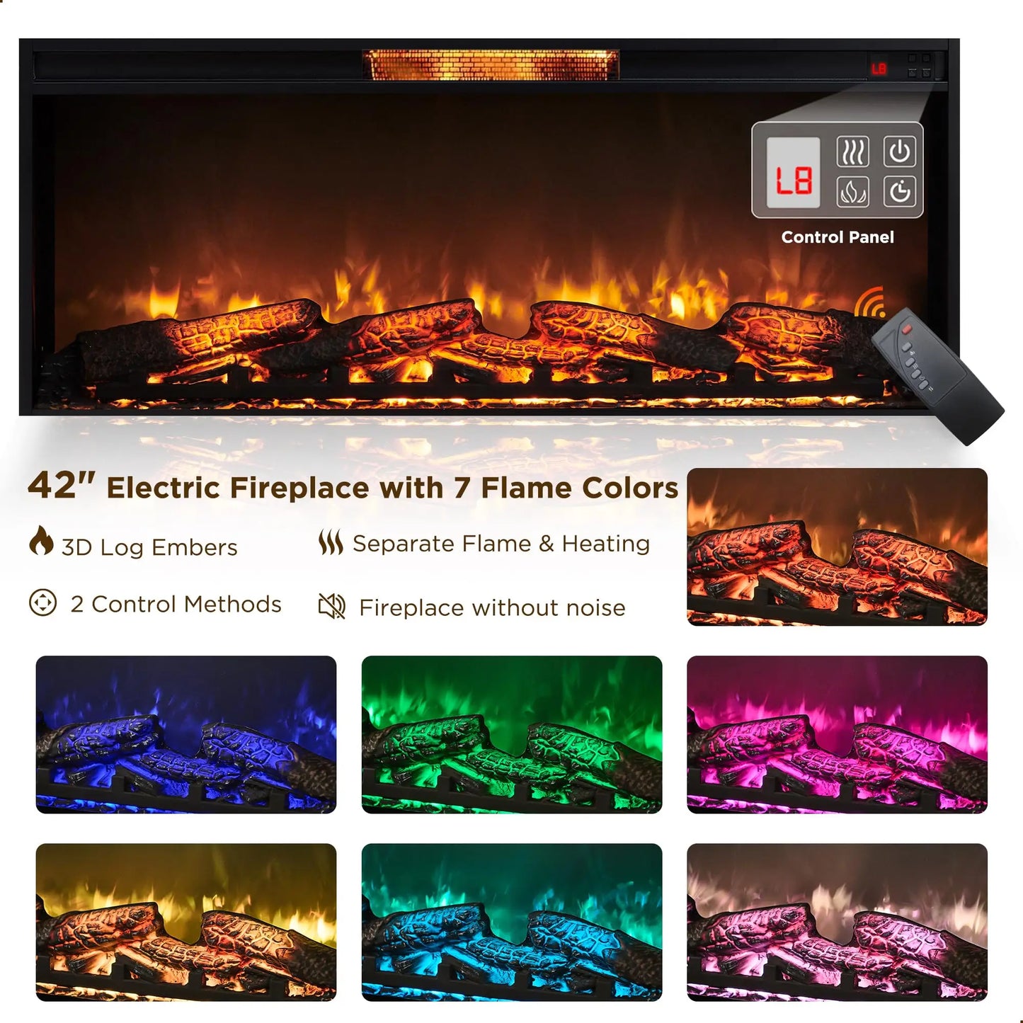 Farmhouse Entertainment Center with 42" Electric Fireplace & LED Lights