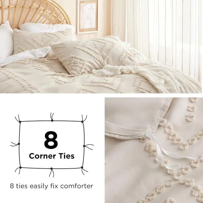 Grid Tufted Shabby Chic Duvet Cover Set, King and Queen sets only