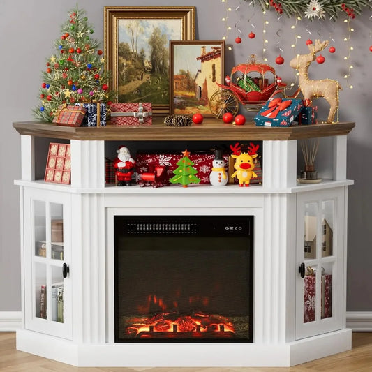 Corner Media Center with 18 Inch Electric Fireplace, Fits up to a 55 Inch TV