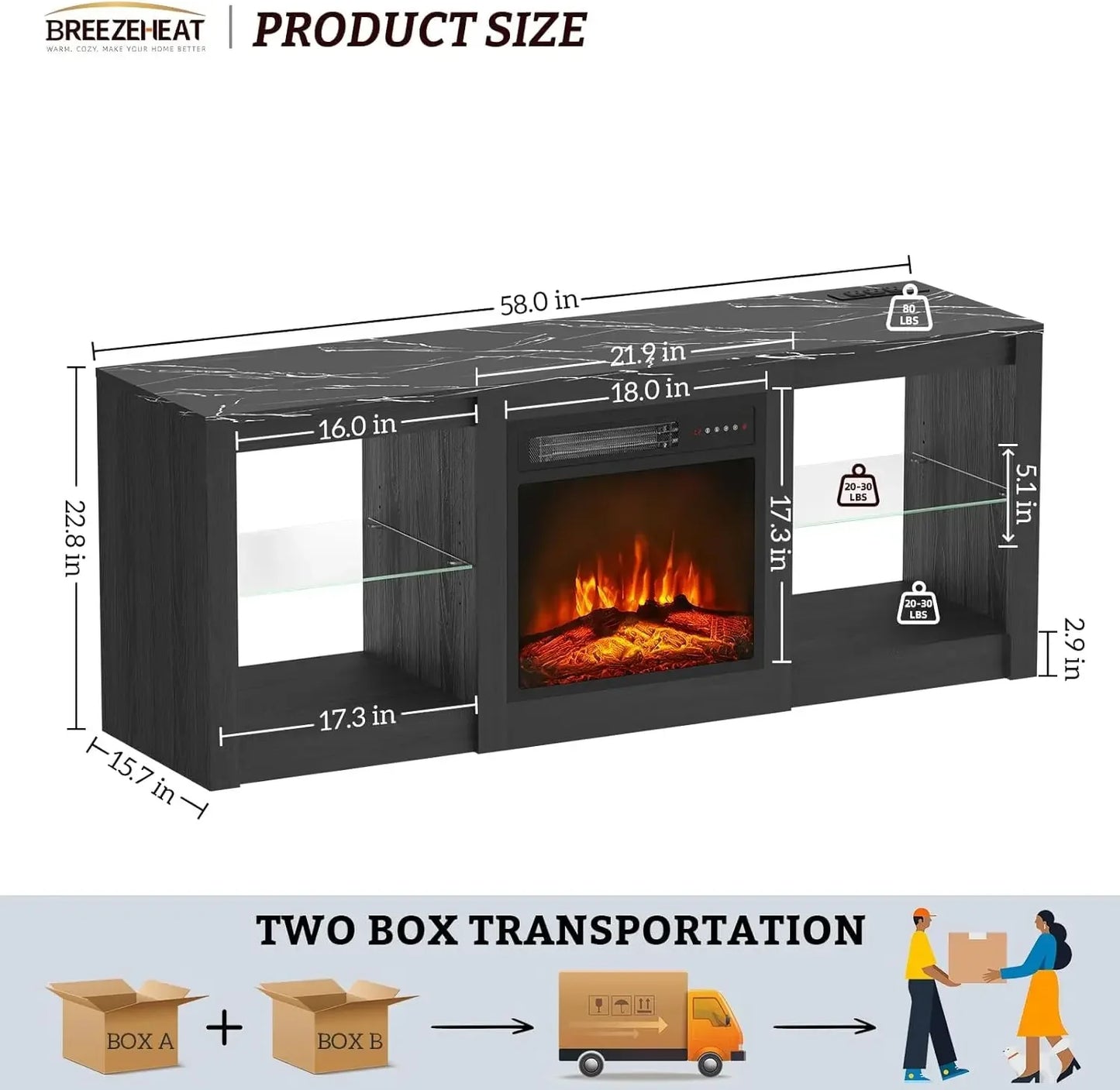 Modern Entertainment Center with LED Lights and Fireplace Insert