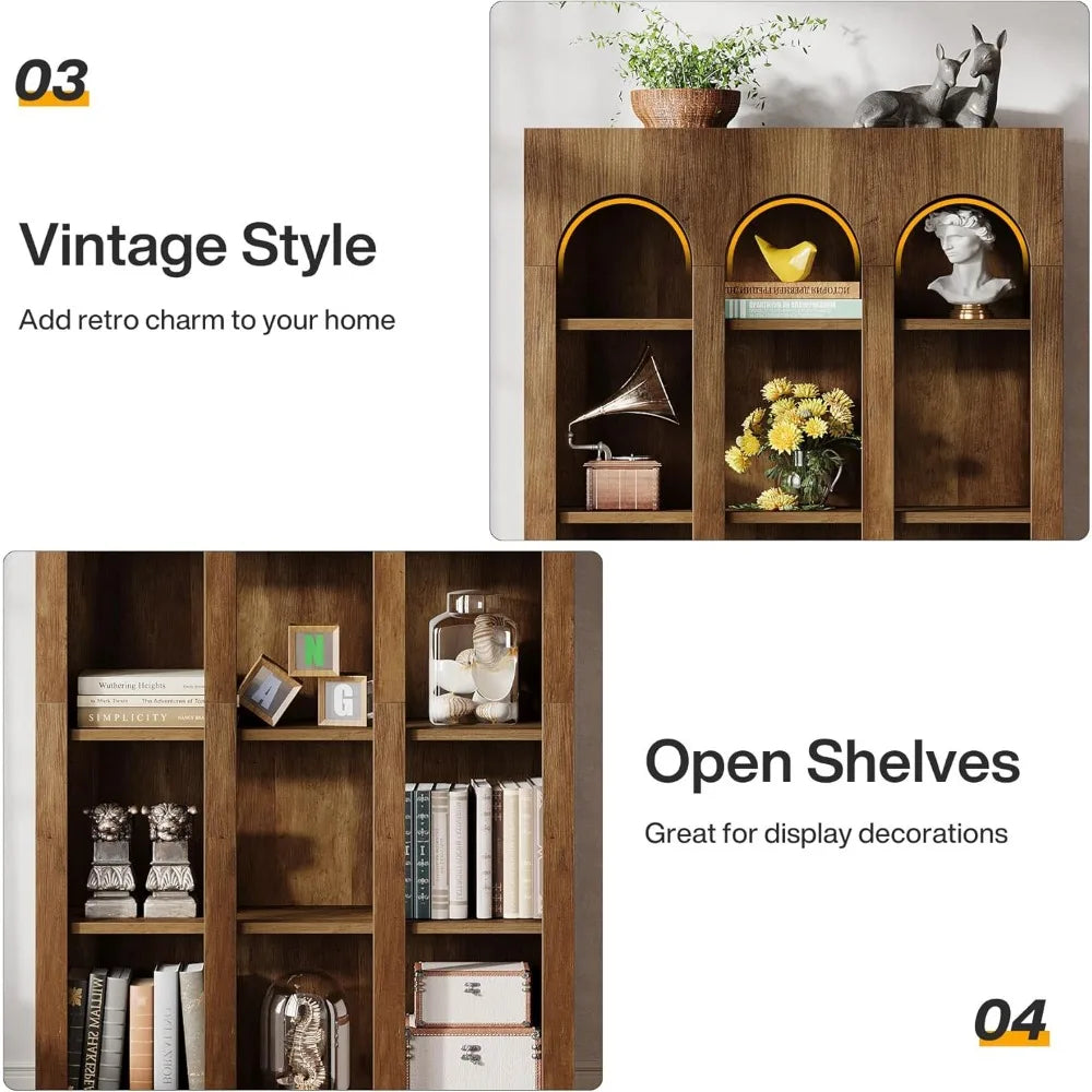 5-Tier Arched Bookcase with Open Shelves Suitable for Mid Century Modern to Farmhouse decor