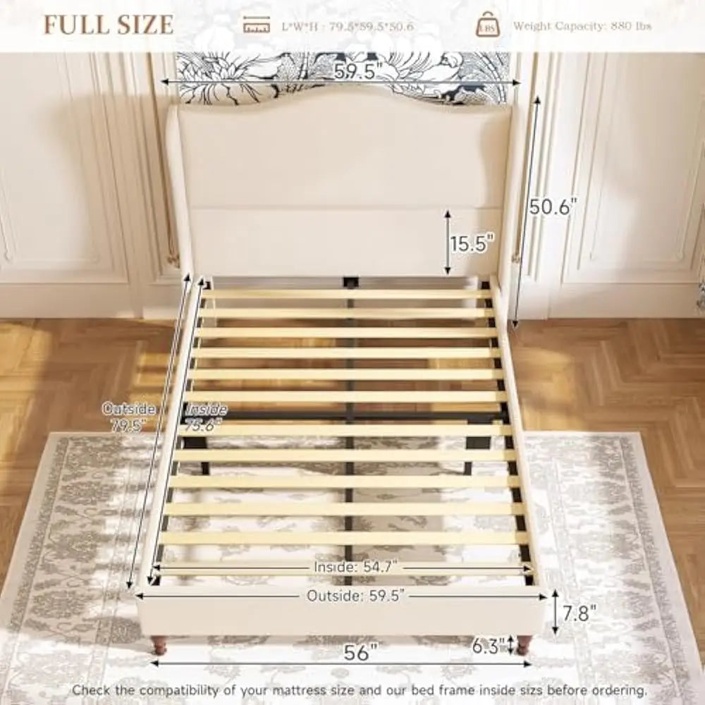 Wingback Upholstered Platform Bed Frame