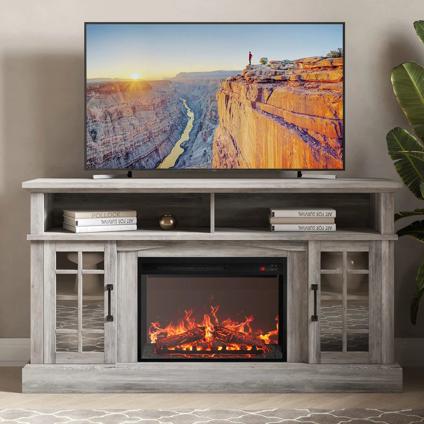 Mix of Rustic, classic and Modern Entertainment Console  and 23" Electric Fireplace with Storage