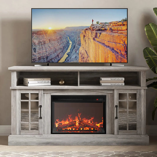 Mix of Rustic, classic and Modern Entertainment Console  and 23" Electric Fireplace with Storage