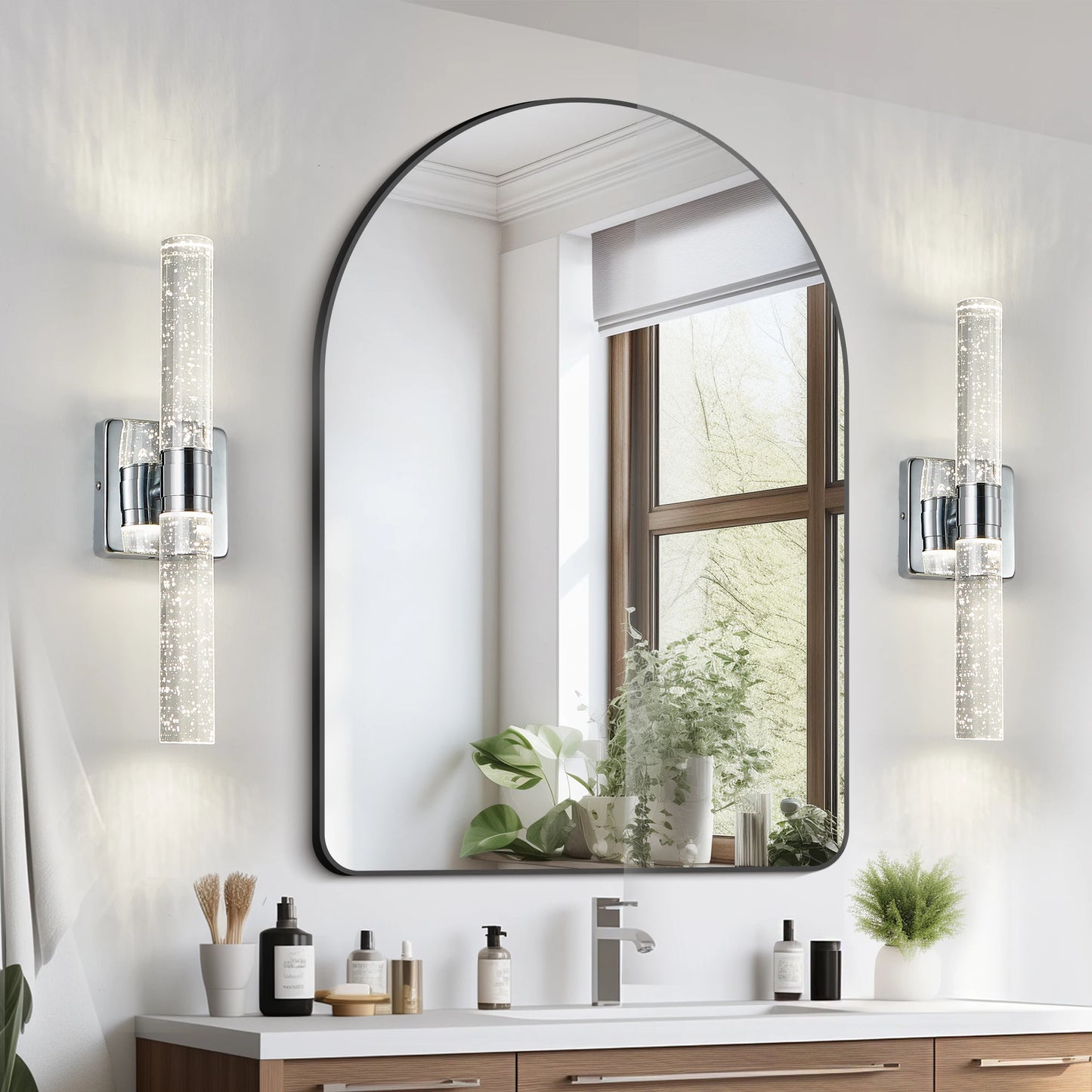 LED Modern Vertical Wall Lighting - Chrome/Golden Finish Bubble Crystal Design - Black finish is not available.