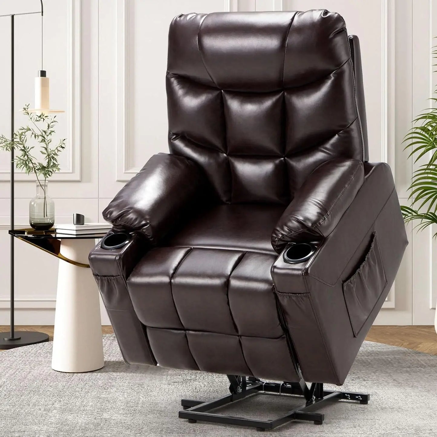 Power Lift Recliner with Heated Vibration Massage and Side Pockets, USB Charge Port & Cup Holders