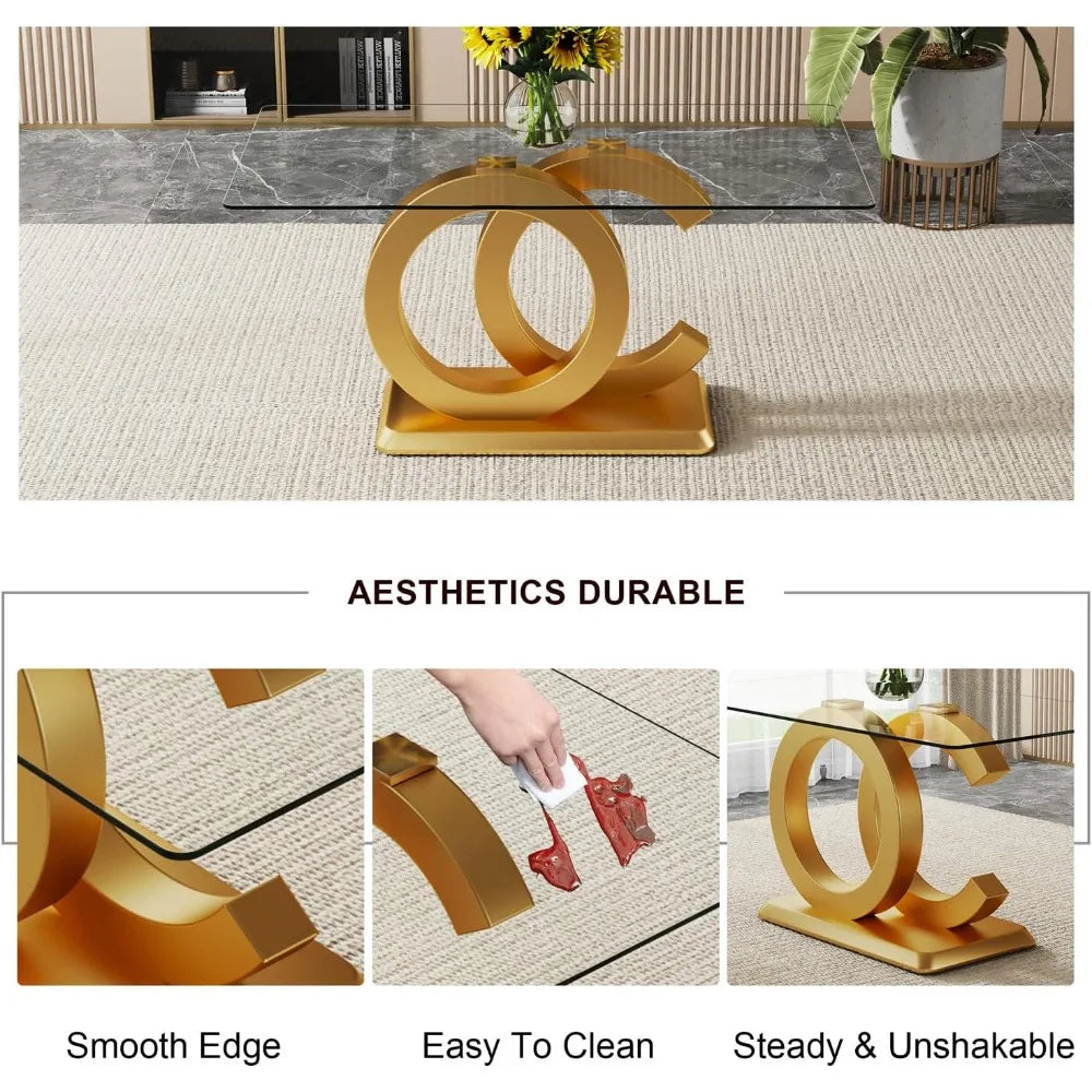 Rectangular Dining Room Table with 6 PU Leather Upholstered Dining Chairs