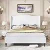 Wingback Upholstered Platform Bed Frame
