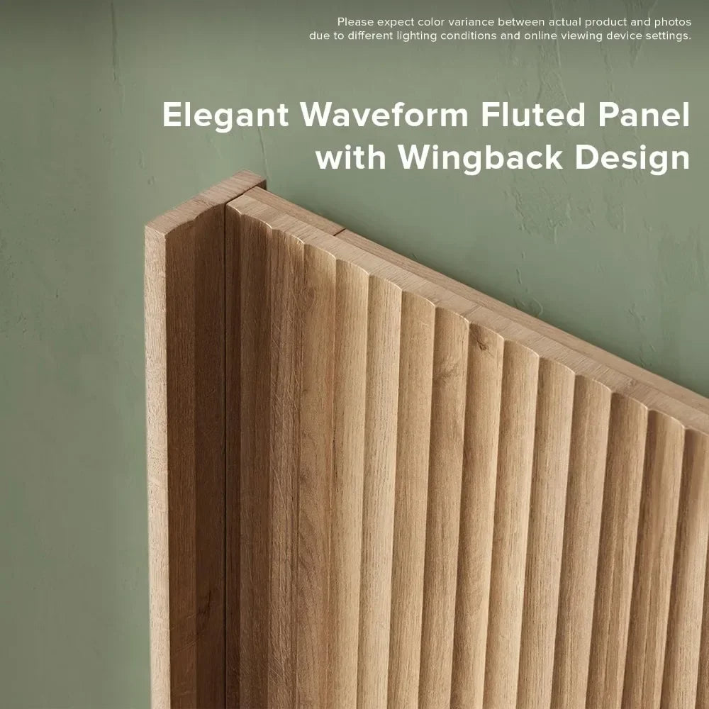 Modern Farmhouse Fluted Wood Headboard, Wingback Design