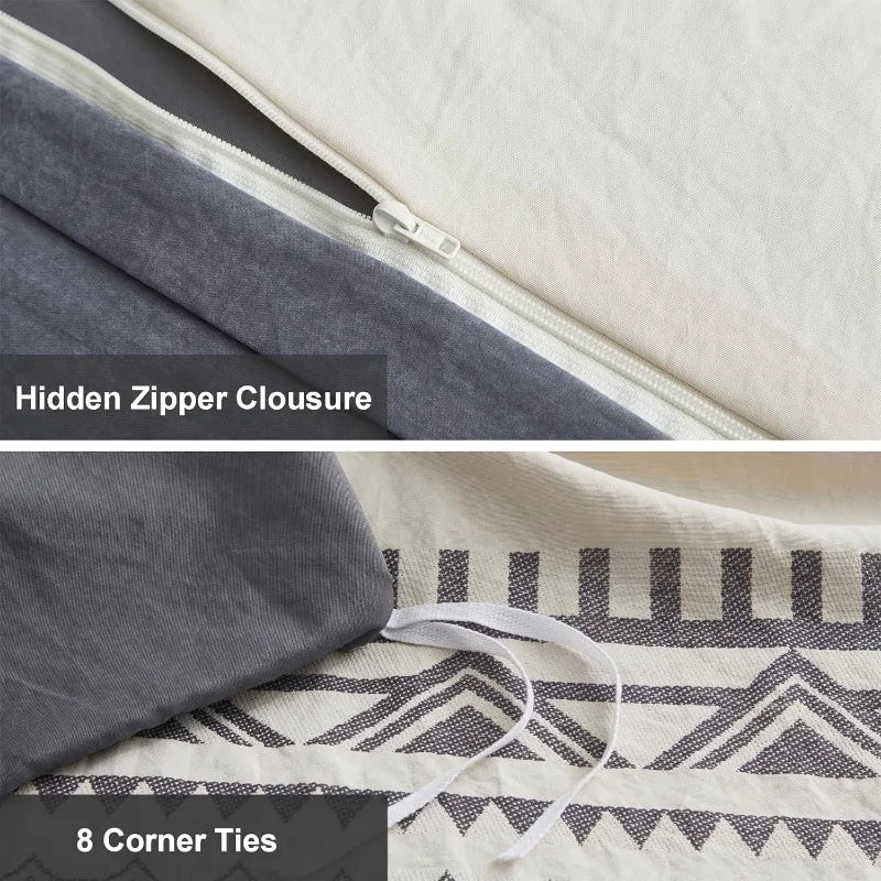 Boho Geometric Duvet Cover, 3 Piece Set