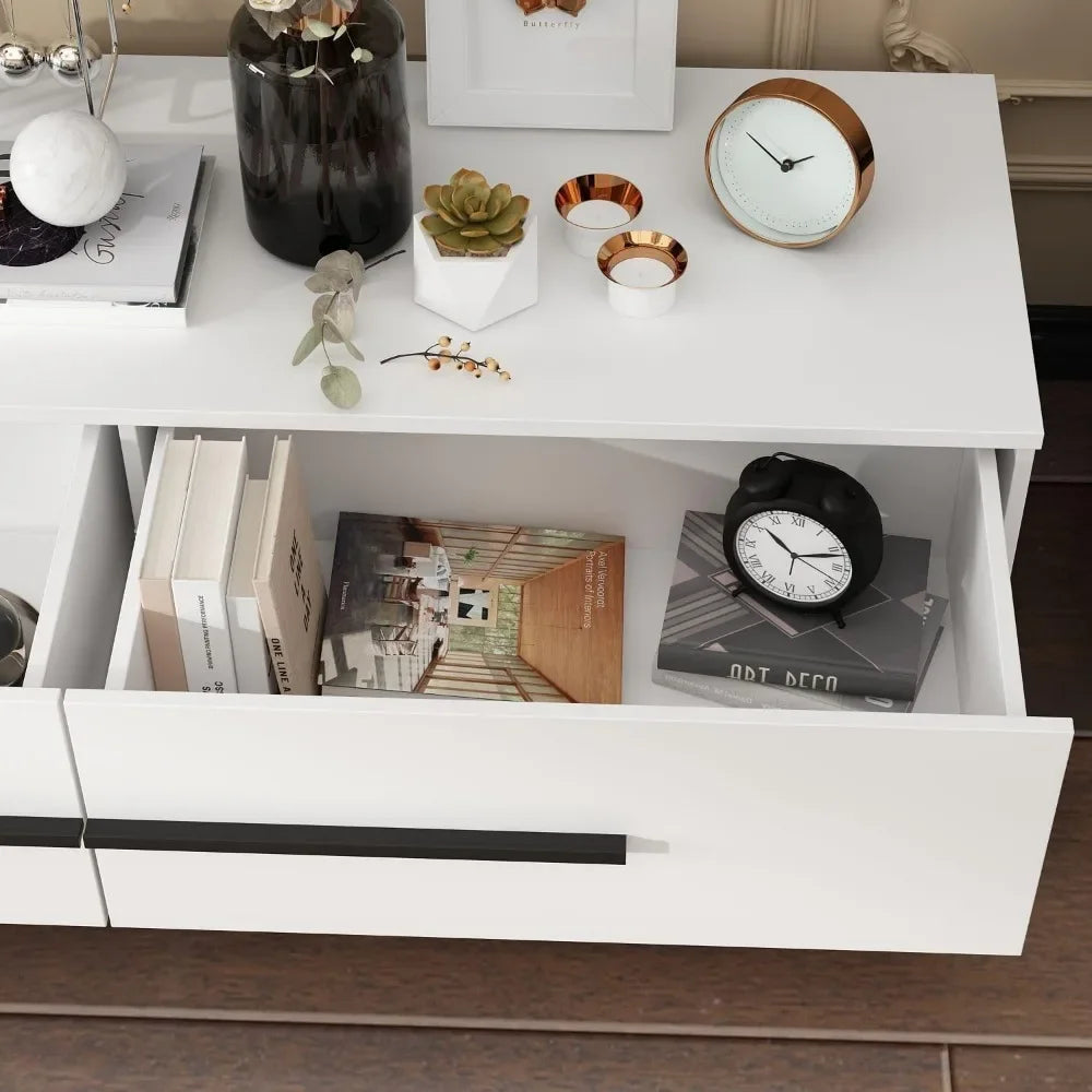 Modern and Sleek Adjustable Length Entertainment Center with Storage