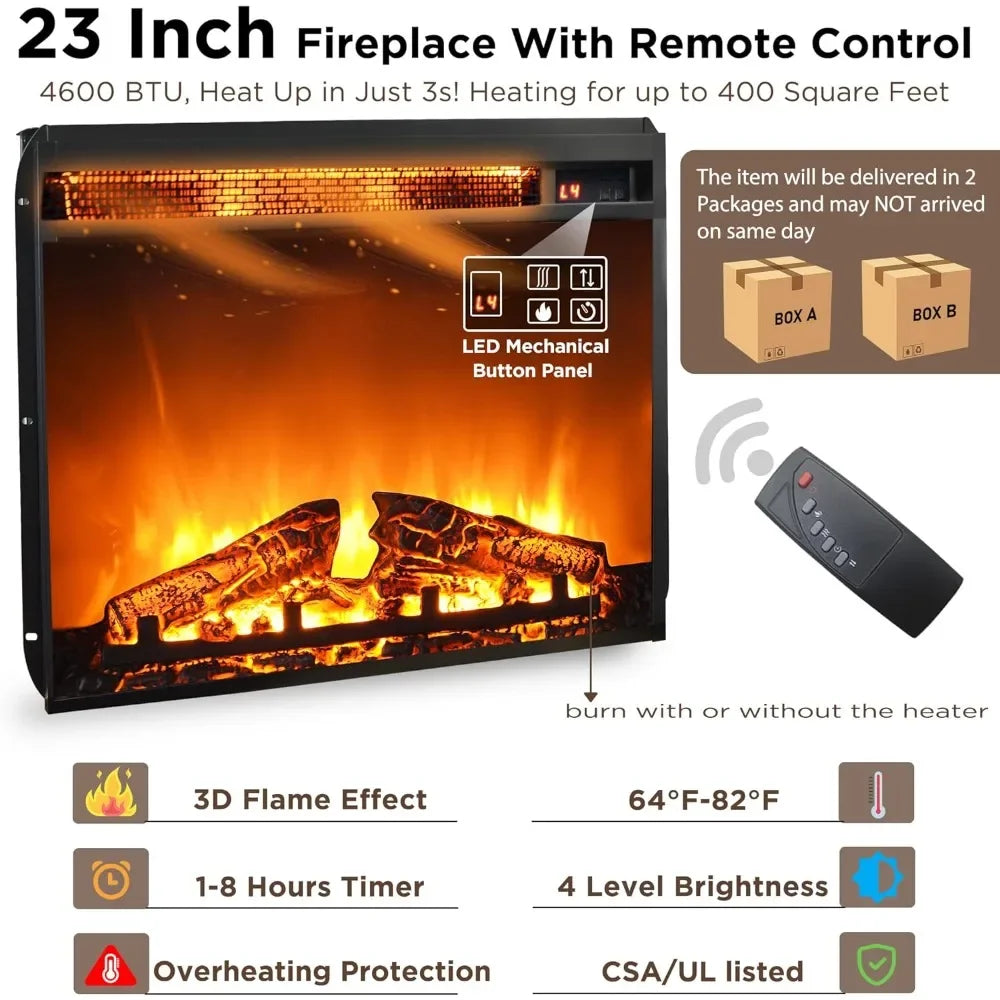 Rustic Farmhouse Media Console with 23" Electric Fireplace