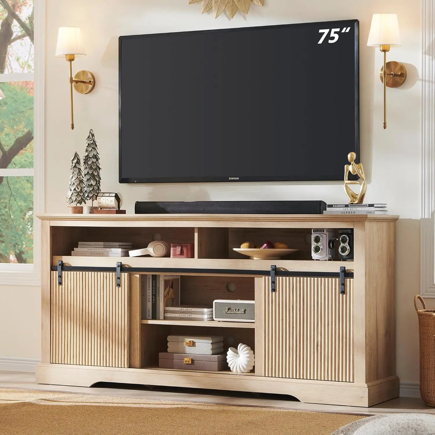 Fluted Waveform Panel designed Entertainment Center Fits up to 75 " TV