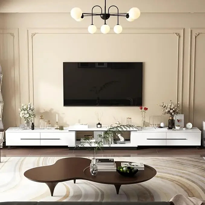 Modern and Sleek Adjustable Length Entertainment Center with Storage