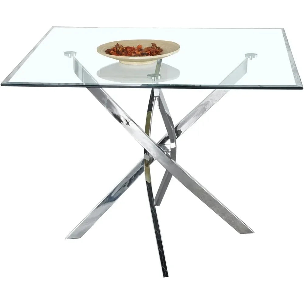 Minimalist Modern Glass Square or Round Dining Tables  with Tempered Glass