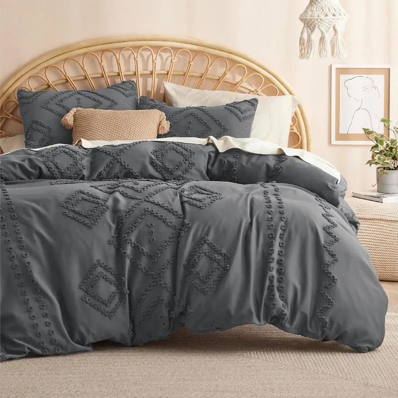 Grid Tufted Shabby Chic Duvet Cover Set, King and Queen sets only