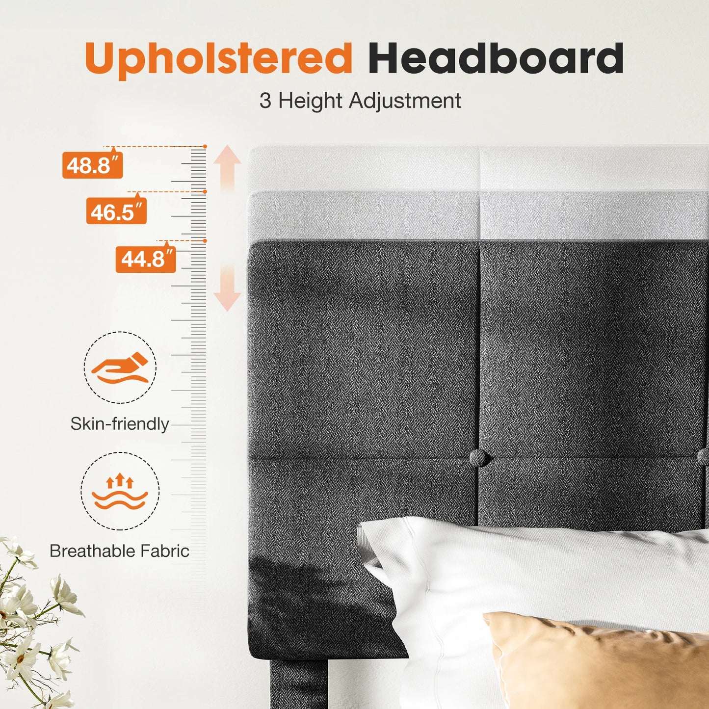Bed Frame with Linen Upholstered Wooden Headboard