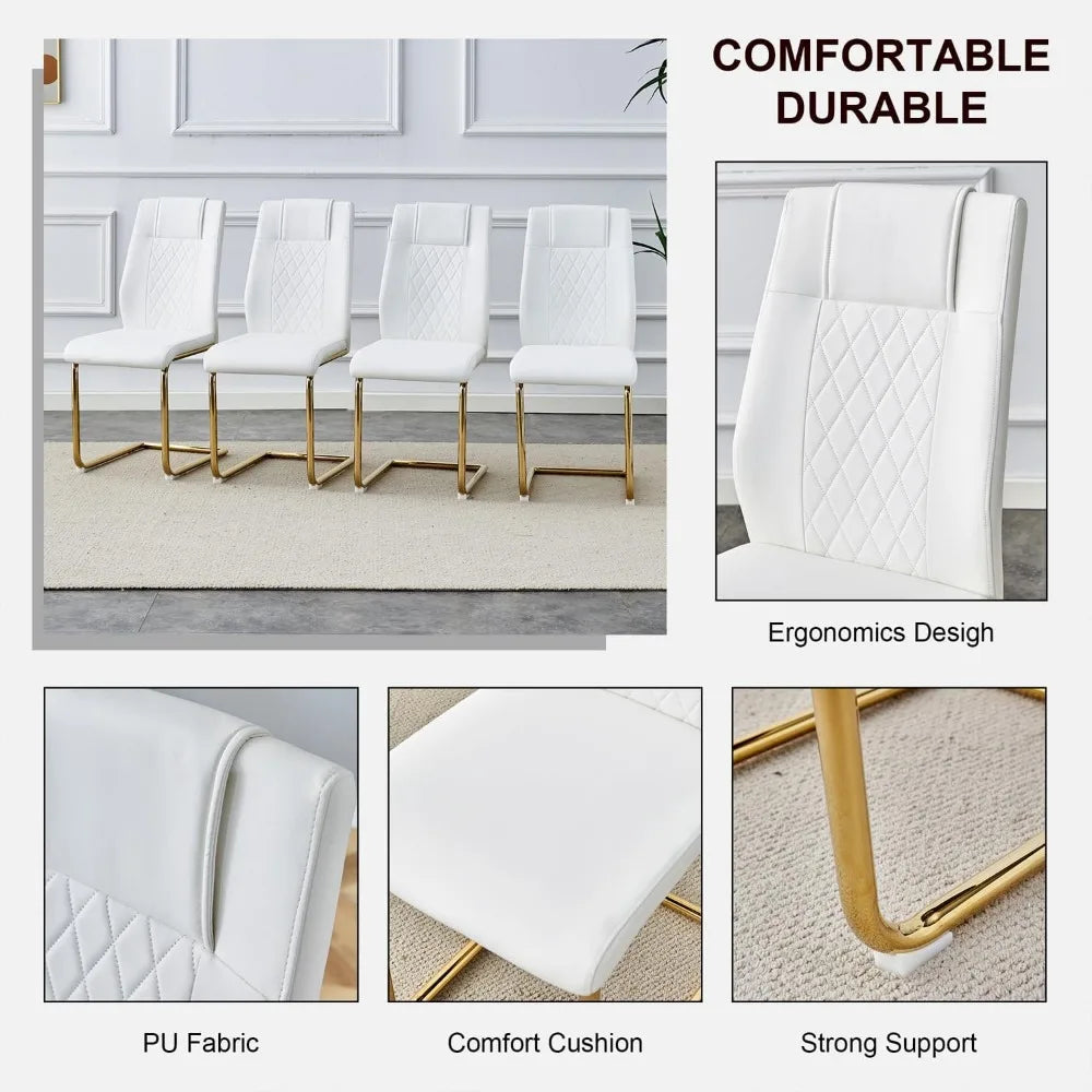 Rectangular Dining Room Table with 6 PU Leather Upholstered Dining Chairs