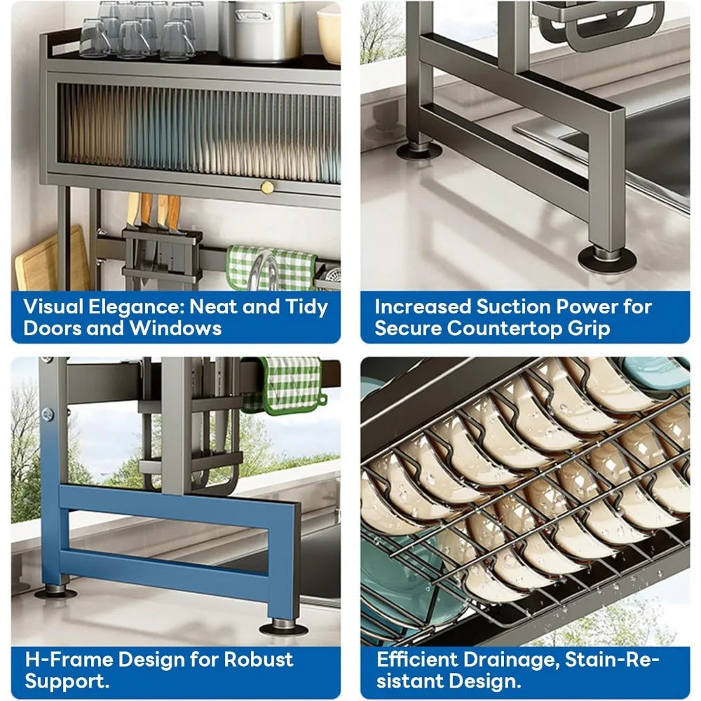 Over the Sink Dish Drainer Drying Rack with storage