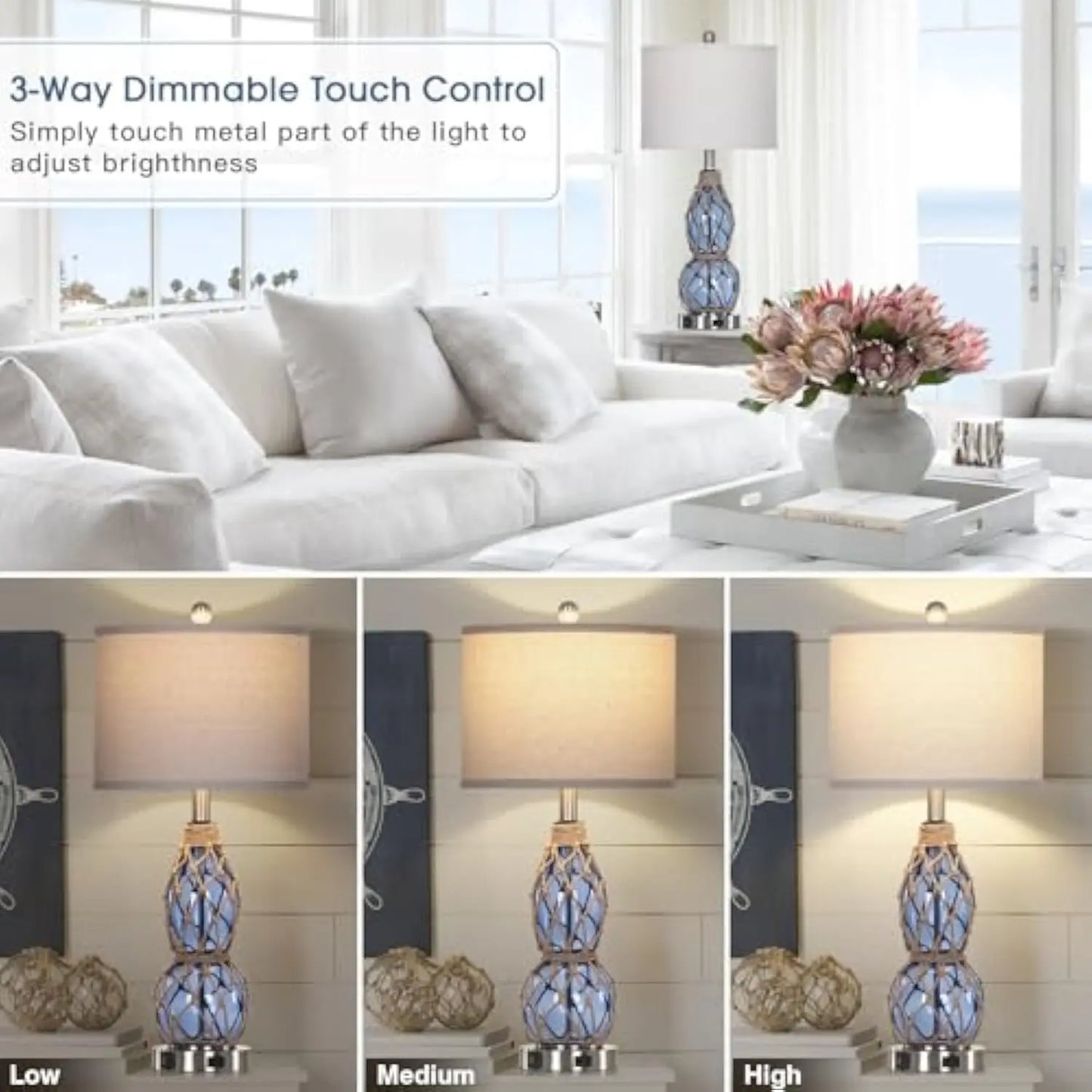 Nautical Glass Table Lamps Set of 2