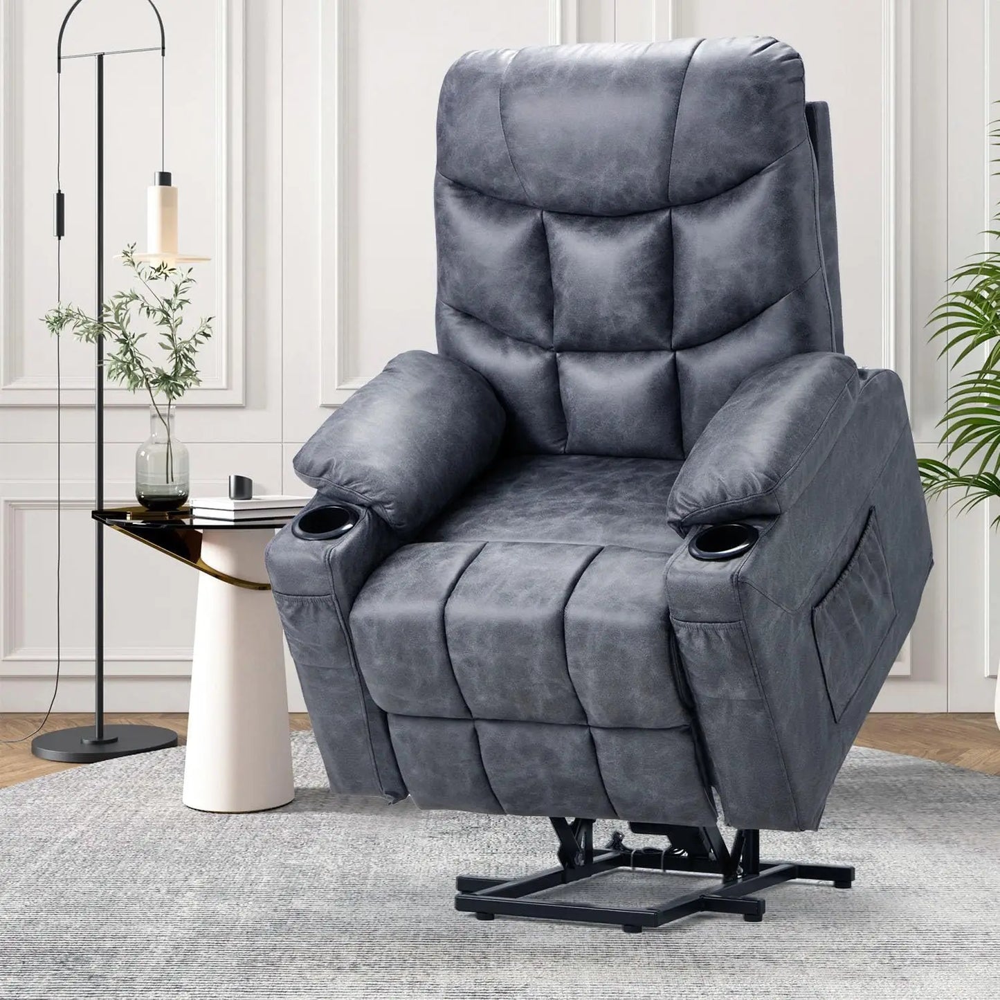 Power Lift Recliner with Heated Vibration Massage and Side Pockets, USB Charge Port & Cup Holders