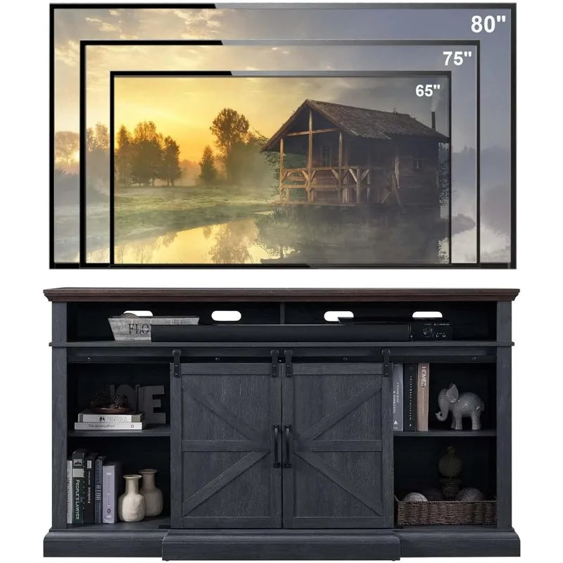 Farmhouse Entertainment Center w/Storage Cabinets and Sliding Barn Door