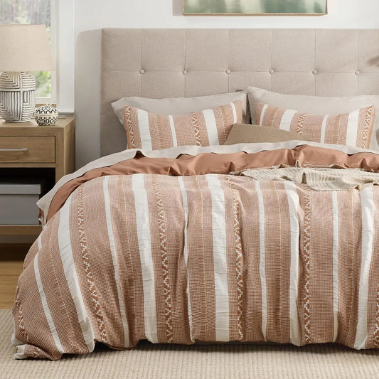 Boho Waffle Weave Duvet Cover Set with 2 Shams