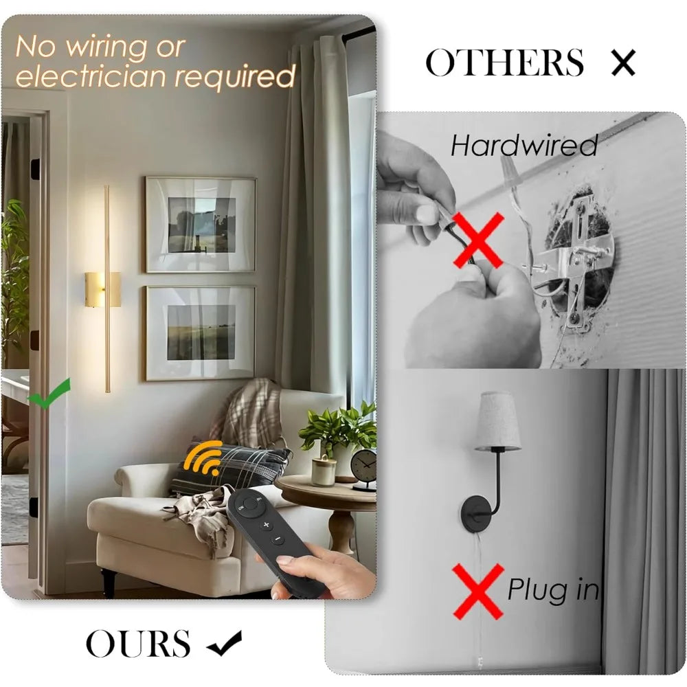 Wireless Wall Sconces with Remote Control, Set of 2