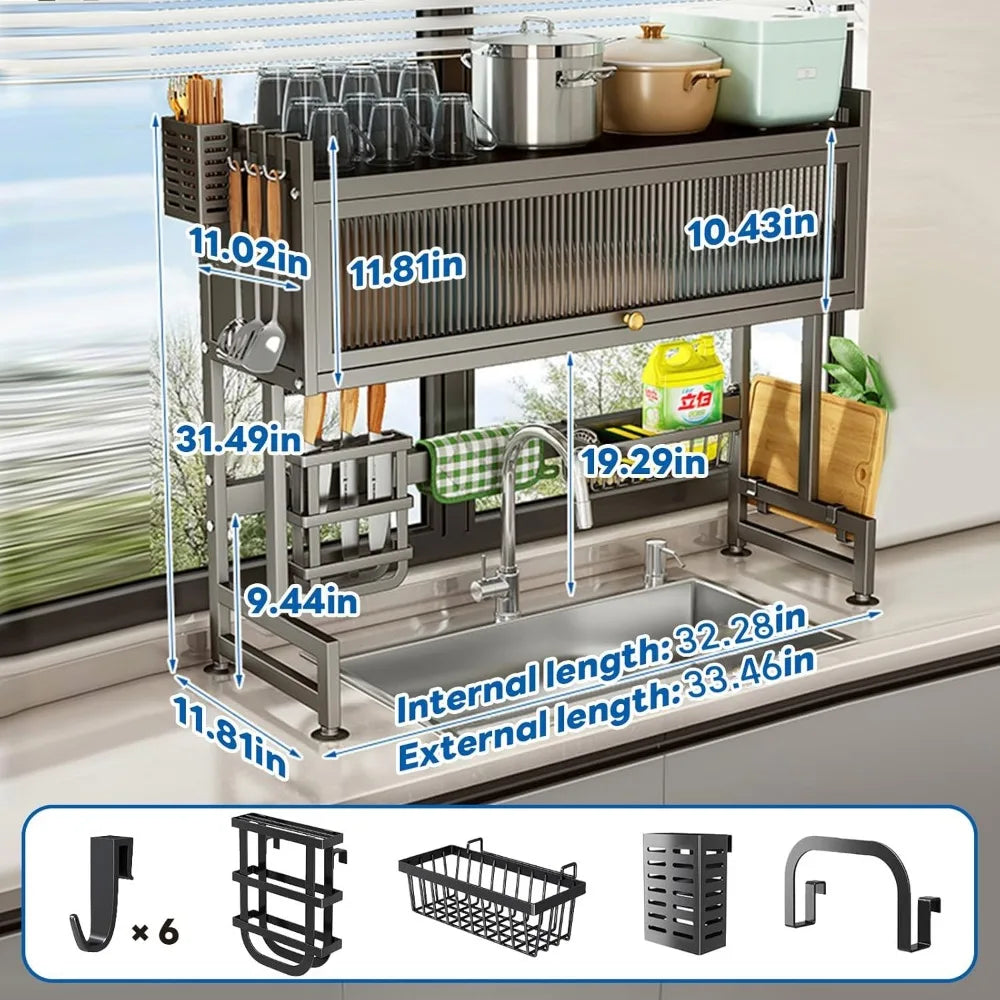 Over the Sink Dish Drainer Drying Rack with storage