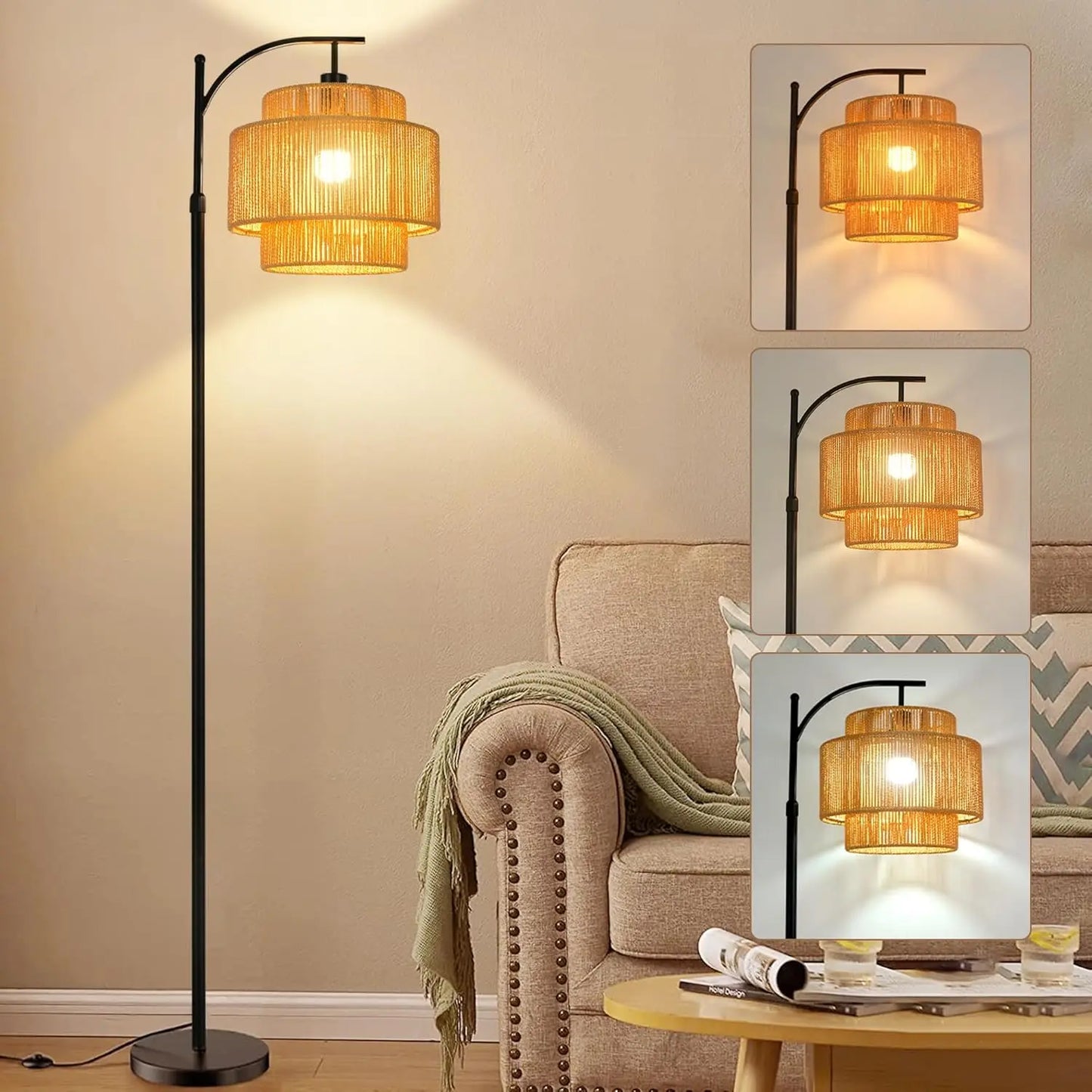 Hand Worked Wicker Floor Lamp with Remote