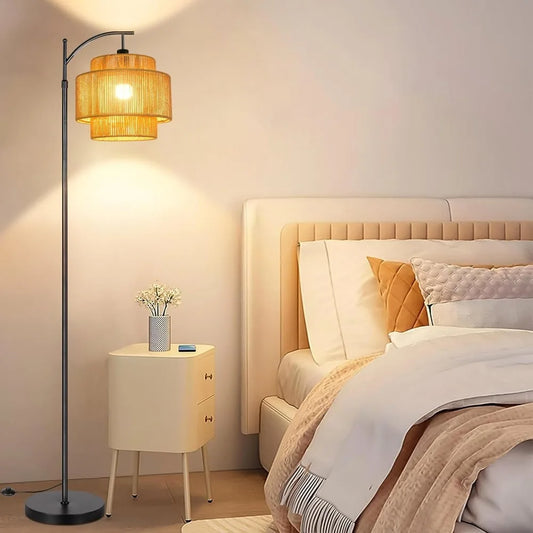 Hand Worked Wicker Floor Lamp with Remote