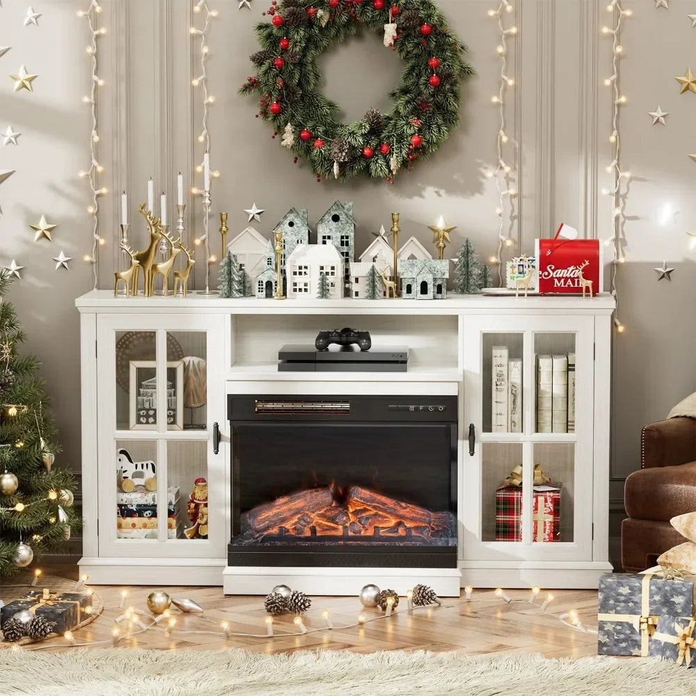 Beautiful and Timeless Designed Entertainment Console with Glass Fireplace