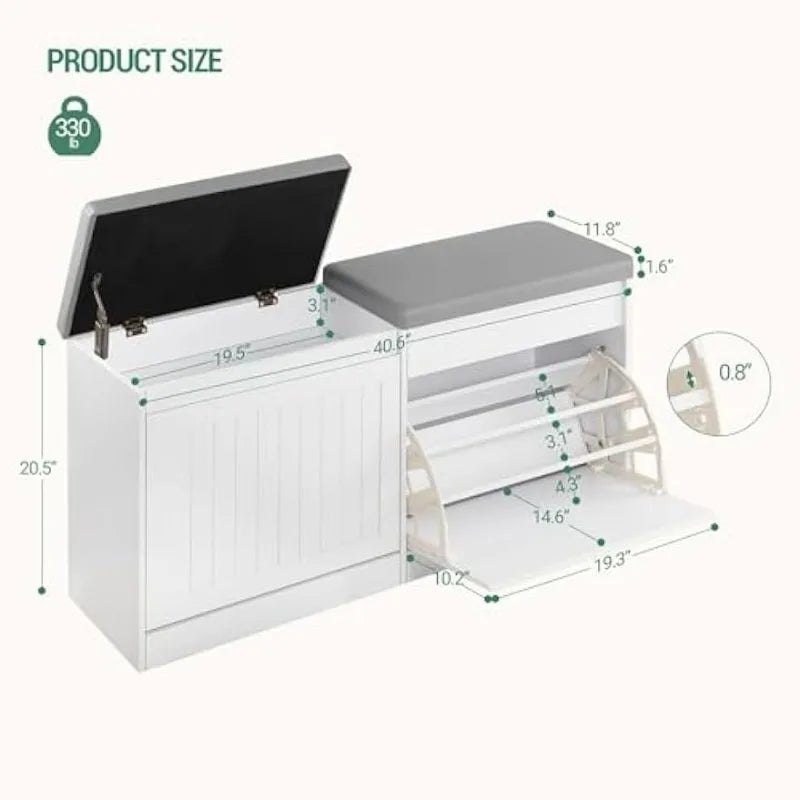 Shoe Storage Bench with 2 Flip Drawers for Shoes and 2 Lift Top Storage Areas