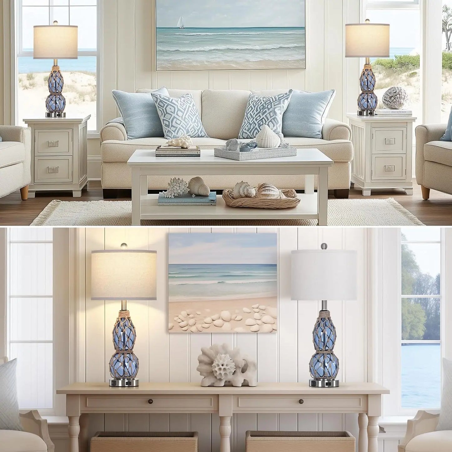 Nautical Glass Table Lamps Set of 2