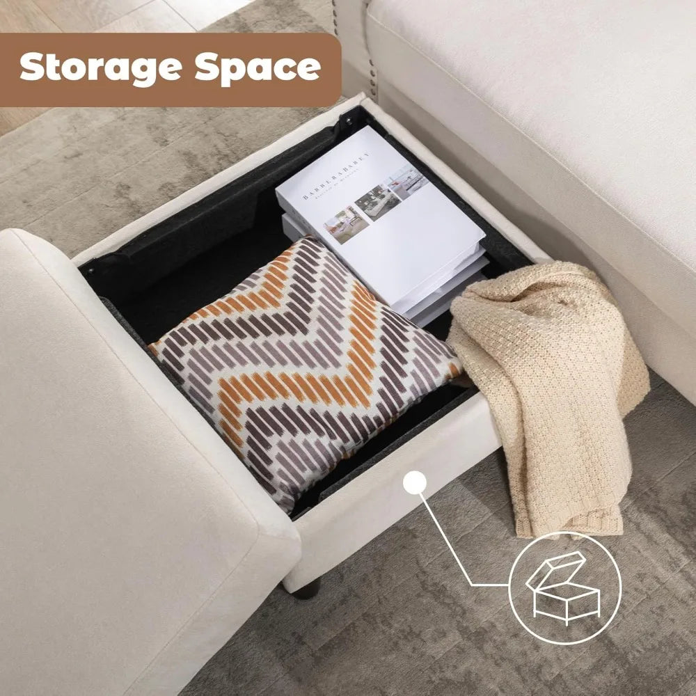 Convertible L-Shaped 3 Seat Sofa With Storage Chaise & 2 Cup Holders