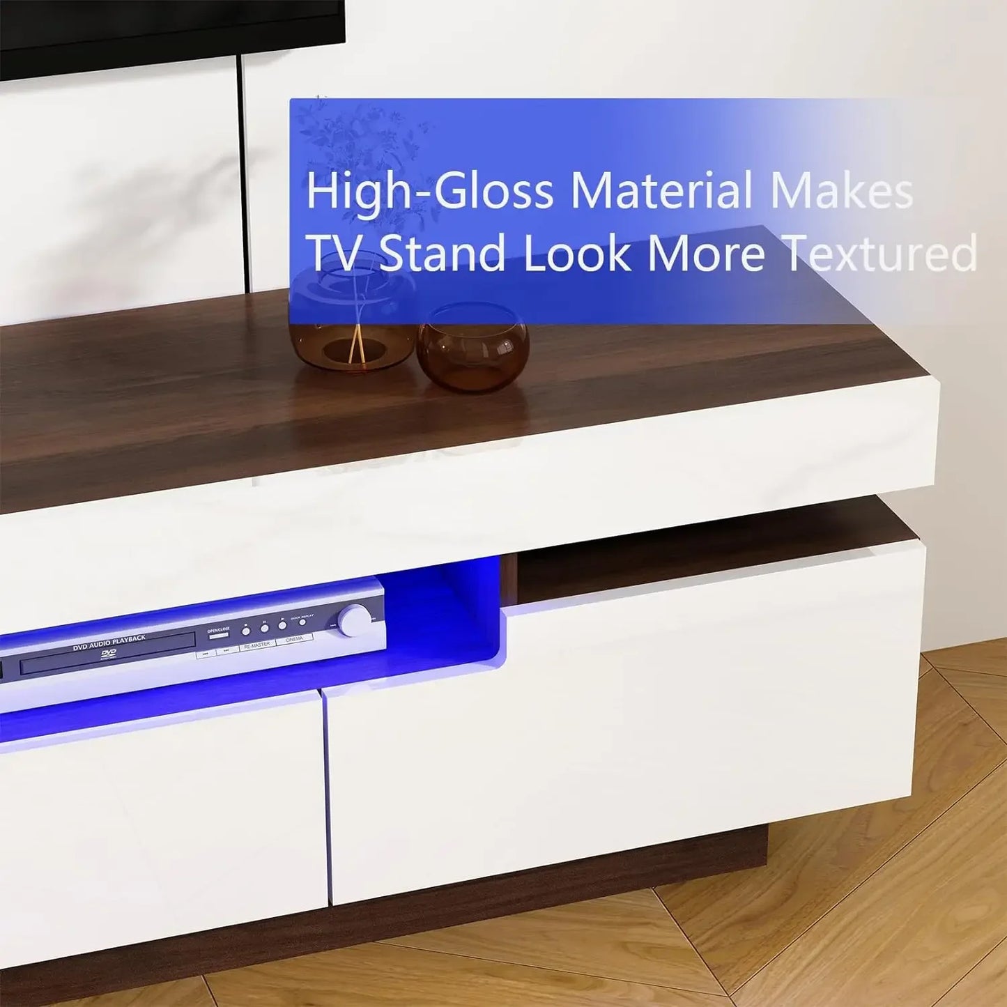 70" Beautiful Marble Look, High Gloss Entertainment Center for 75/80 inch TV