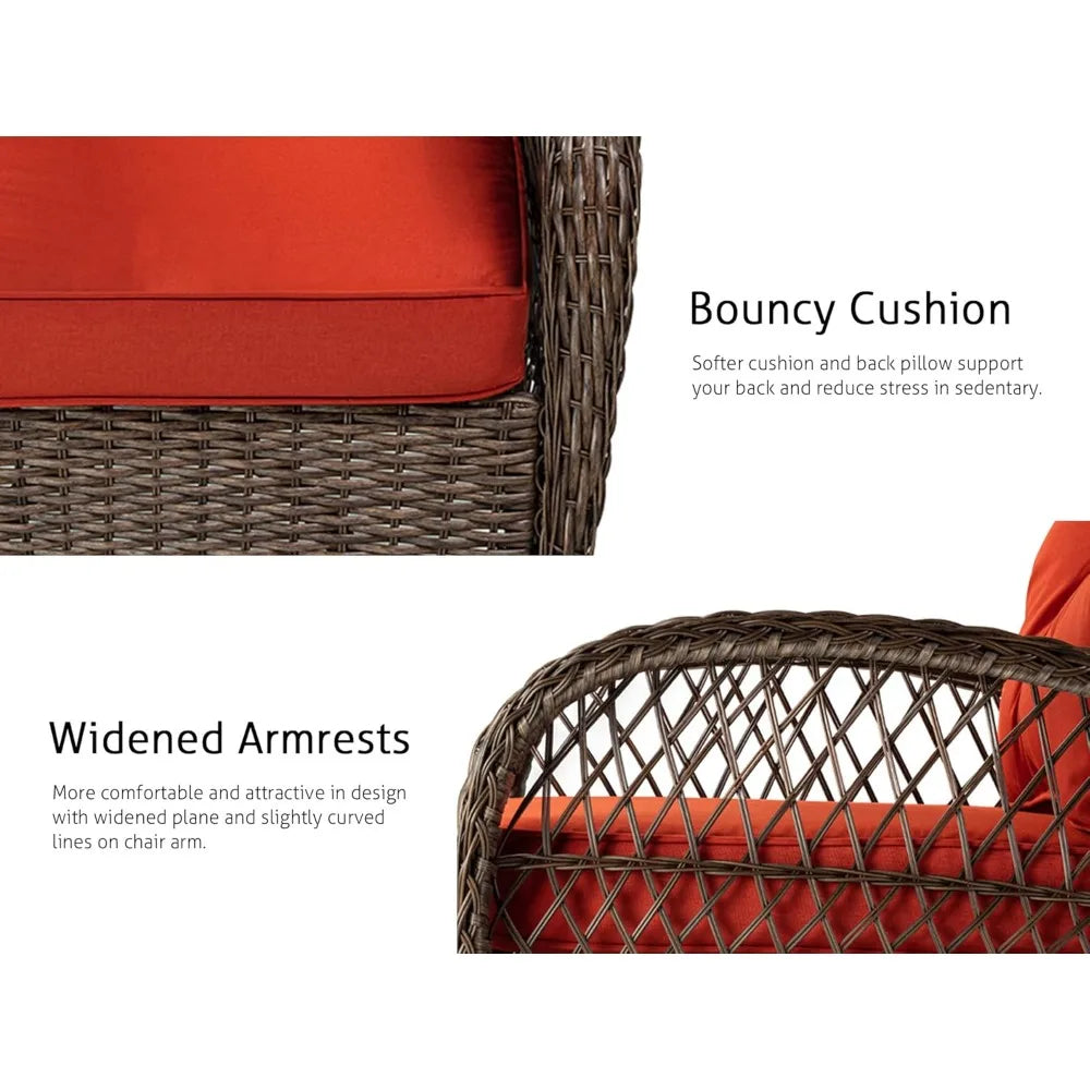 3 Piece Patio Furniture Set, 2 Swivel Glider Rocker, Wicker Patio Bistro Set with Rocking Chair, Cushions and Table