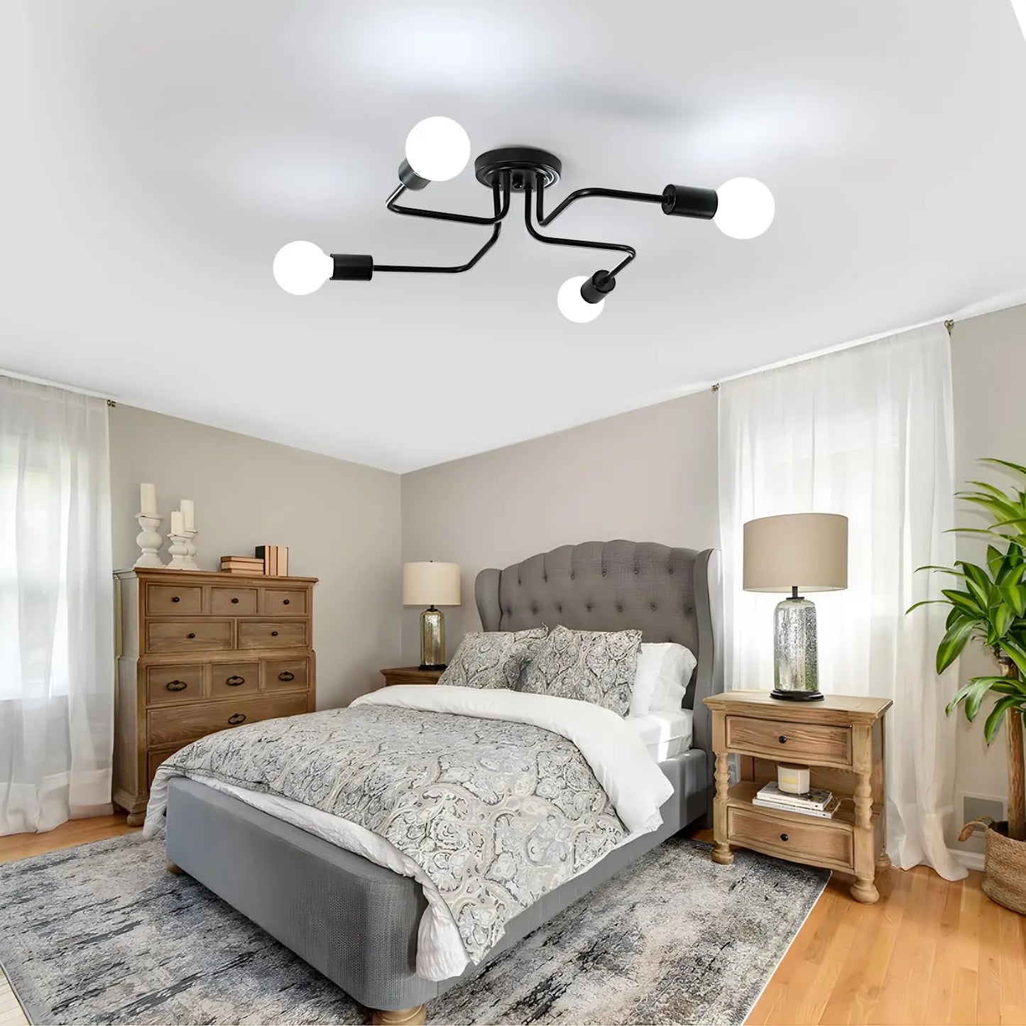 Mid Century 4-Light Black Sputnik Light Fixture