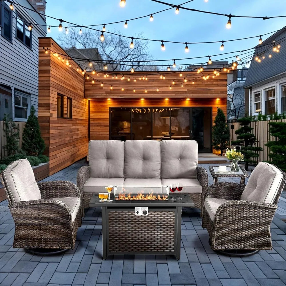 5-Piece Wicker Patio Furniture Set with Fire Pit